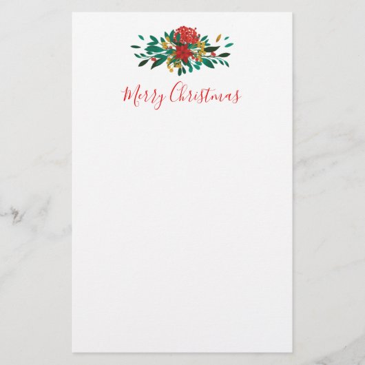 Modern Red Green & Gold KerstFloral Briefpapier (Voorkant)