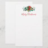Modern Red Green & Gold KerstFloral Briefpapier (Voorkant / Achterkant)