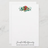Modern Red Green & Gold KerstFloral Briefpapier (Voorkant / Achterkant)