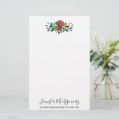 Modern Red Green & Gold KerstFloral Briefpapier (Staand voorkant)