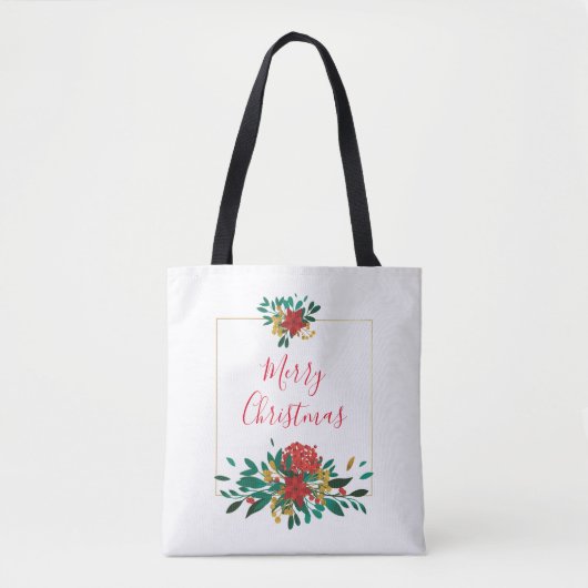 Modern Red Green & Gold KerstFloral Draagtas (Voorkant)