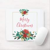 Modern Red Green & Gold KerstFloral Muismat (Met muis)