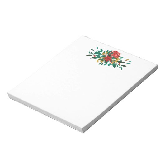 Modern Red Green & Gold KerstFloral Notitieblok (Gedraaid)