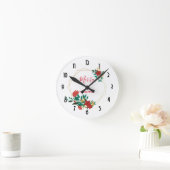 Modern Red Green & Gold KerstFloral Ronde Klok (Huis)