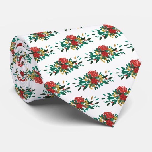 Modern Red Green & Gold KerstFloral Stropdas (Opgerold)