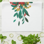 Modern Red Green & Gold KerstFloral Theedoek (Gevouwen)