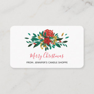 Modern Red Green & Gold KerstFloral Visitekaartje
