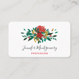 Modern Red Green & Gold KerstFloral Visitekaartje