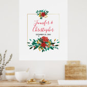 Modern Red Green & Gold Kerstmis bruiloft Poster (Keuken)