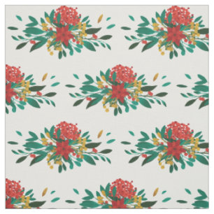 Modern Red Green & Gold Kerstmis Floral Pattern Stof