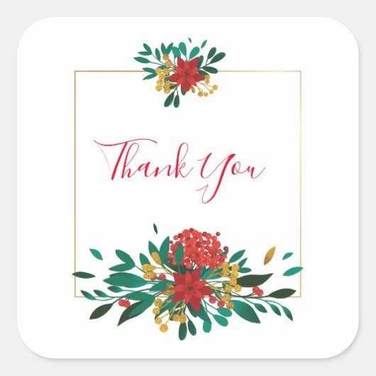 Modern Red Green & Gold Kerstmis Hartelijk dank Vierkante Sticker (Voorkant)