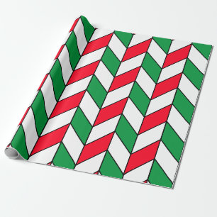 Modern Red Green Kerstmis Herringbone Chevron Cadeaupapier