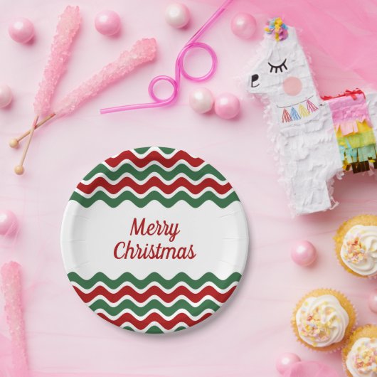 Modern Red Green Stripes Kerstmis Papieren Bordje (Feest)