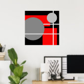 Modern Red Grey Black White - MS0001 Canvas Poster (Thuiskantoor)