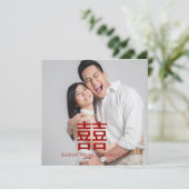 Modern Red Happiness Chinese Wedding Invitation Kaart (Staand voorkant)