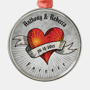 Modern Red Heart-koppel noemt Valentijnsdag Metalen Ornament