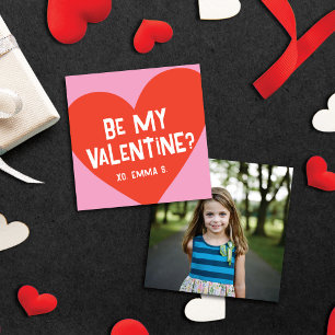 Modern Red Heart Valentijnse Classroom-fotokaart Notitiekaartje