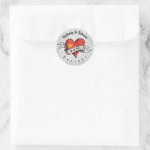 Modern Red Heart Voeg namen en datum toe Ronde Sticker (Tas)