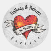 Modern Red Heart Voeg namen en datum toe Ronde Sticker (Voorkant)