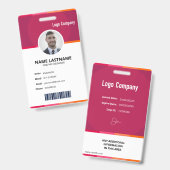 Modern Red ID Identification Card Photo Badge (Avant & arrière)
