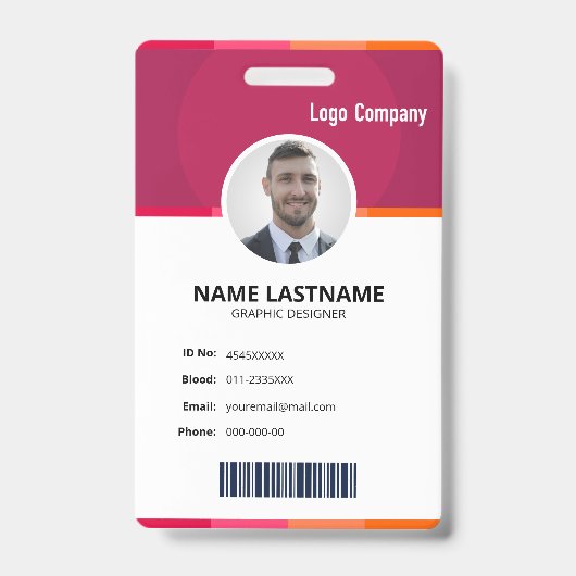 Modern Red ID Identification Card Photo Badge (Avant)