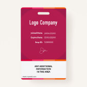 Modern Red ID Identification Card Photo Badge (Dos)