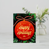 Modern Red Kerstbal Ornament Botanical Folie Feestdagen Briefkaart (Staand Voorkant)