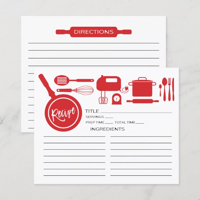 Modern Red Kitchen Utils Recipe Card (Voorkant / Achterkant)