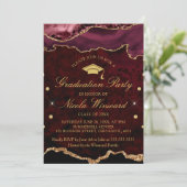 Modern Red Marble Agate Graduation Party Kaart (Staand voorkant)