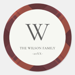 Modern Red Maroon Marsala Pset Pattern Monogram Ronde Sticker