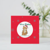 modern red merry cat snowflake christmas kitten Ca Feestdagenkaart (Staand voorkant)