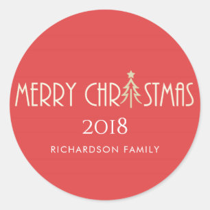 MODERN RED MERRY CHRISTMAS DOODLE HOLIDAY RONDE STICKER