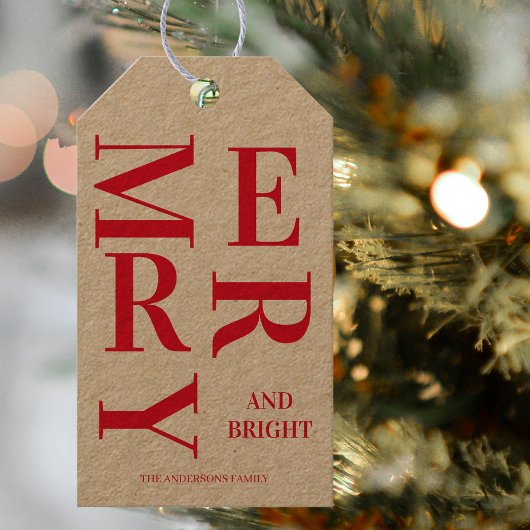 Modern Red Merry en Bright Feestdagen Cadeaulabel