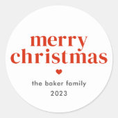 Modern Red Merry kerst Ronde Sticker (Voorkant)