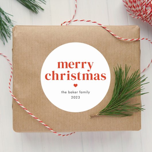 Modern Red Merry kerst Ronde Sticker