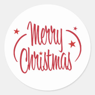 Modern Red Merry kerst Ronde Sticker
