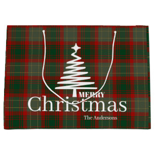 Modern Red Merry kerstboom script tartan rood Groot Cadeauzakje