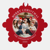Modern Red Merry-kerstfoto Ornament Kaart (Voorkant)