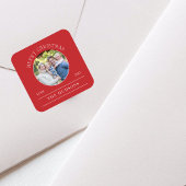 Modern Red Merry-kerstfoto Vierkante Sticker