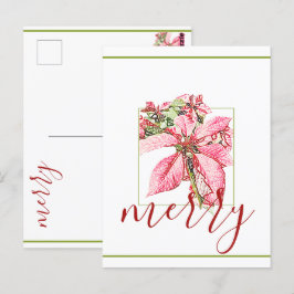 Modern Red Merry Poinsettia Holiday Briefkaart