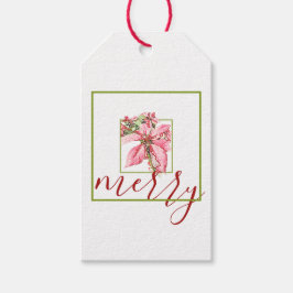 Modern Red Merry Poinsettia Holiday Cadeaulabel