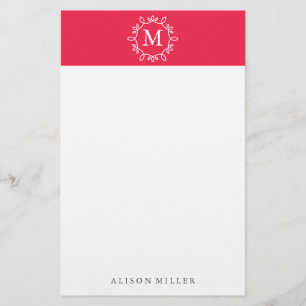 Modern Red Monogrammed Stationery Briefpapier