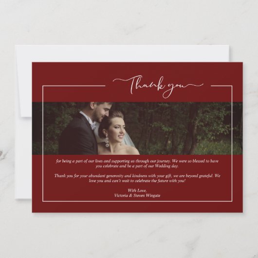 Modern Red Newlyweds Wimshical Calligraphy Bedankkaart (Voorkant)