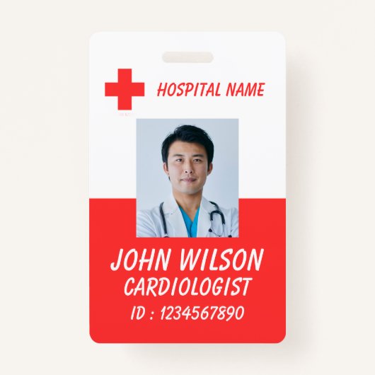 Modern Red Nurse Photo ID Badge Template (Devant)