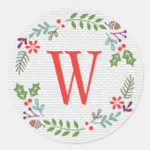 Modern Red Oranje Monogram Holiday Wreate Ronde Sticker (Voorkant)