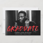 Modern Red Paint Splatter Photo Afstuderen Aankondiging (Voorkant)