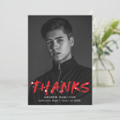 Modern Red Paint Splatter Photo Afstuderen Bedankkaart (Staand voorkant)