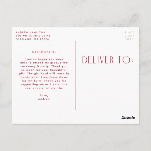 Modern Red Photo Afstuderen Hartelijk dank Briefkaart (Achterkant)