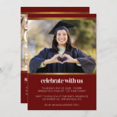 Modern Red Photo Afstuderen Kaart (Voorkant / Achterkant)