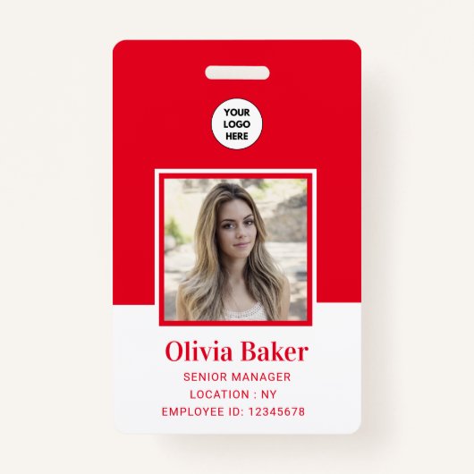 Modern Red Photo Barcode Business Logo Name Badge (Voorkant)